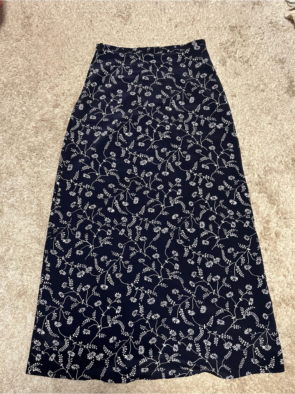 Vintage Tracy Evans Navy Blue and White Floral Maxi Skirt